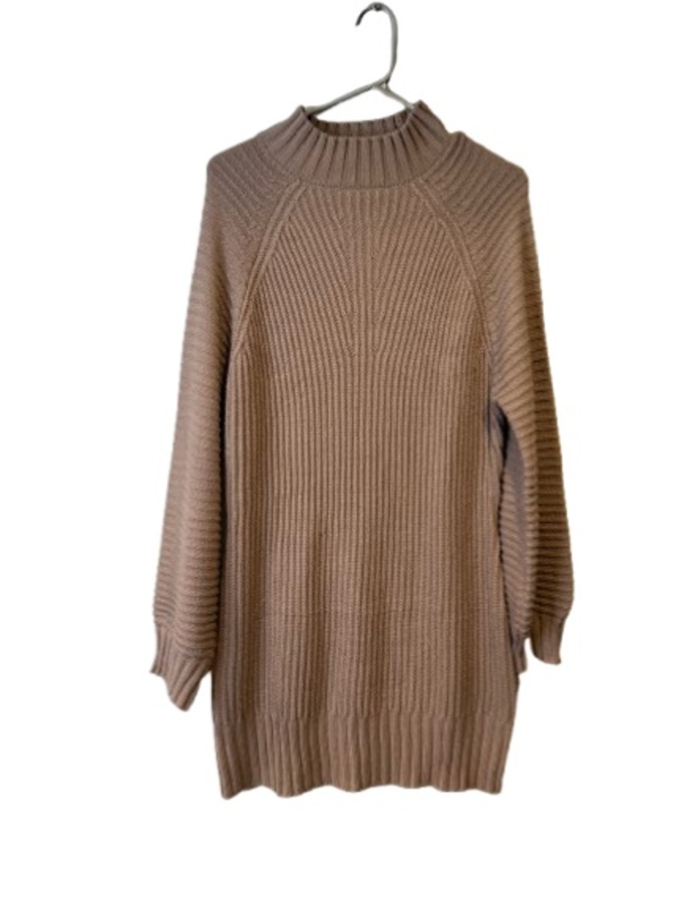 Ribbed Cowl-Neck Tunic Sweater in Taupe